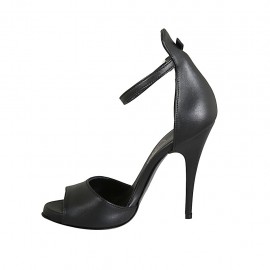 Woman's open pump with ankle strap and platform in black leather heel 11 - Available sizes:  42 2