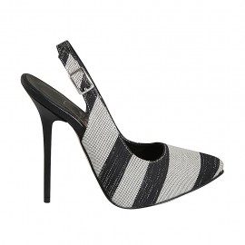 Woman's slingback pump with platform in black, white and silver laminated fabric heel 12 - Available sizes:  42