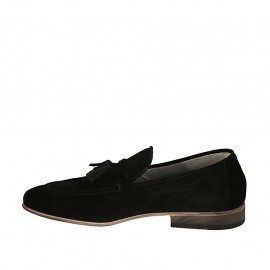 Men's loafer with tassels in black suede - Available sizes:  38, 46, 50 2