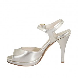 Woman's strap sandal with platform in platinum laminated leather heel 9 - Available sizes:  42 2