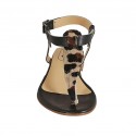 Sandalo infradito da donna con cinturino in pelle nera e pelle di vitello con pelo maculato tacco 1 - Misure disponibili: 43