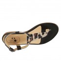 Sandalo infradito da donna in pelle nera e maculato con cinturino tacco 1 - Misure disponibili: 34, 42, 43, 44, 45