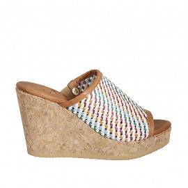 Woman's open mules in multicolored braided leather with platform and wedge heel 9 - Available sizes:  42