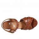 Woman's strap sandal in cognac brown printed leather heel 7 - Available sizes:  42