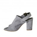 Woman's sandal with buckle in blue grey suede heel 8 - Available sizes:  42