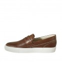 Mocassin sportif pour hommes en cuir et cuir perforé marron - Pointures disponibles:  49, 50