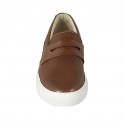 Mocassin sportif pour hommes en cuir et cuir perforé marron - Pointures disponibles:  49, 50
