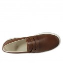 Men's loafer in brown leather and pierced leather - Available sizes:  49, 50