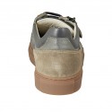 Men's laced shoe with zipper and removable insole in blue grey leather and taupe suede - Available sizes:  50