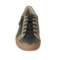 Chaussure pour hommes avec lacets, fermeture éclair et semelle amovible en cuir bleu gris et daim taupe - Pointures disponibles:  50