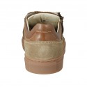 Men's laced shoe with zipper and removable insole in brown and cognac leather and taupe suede - Available sizes:  37, 47