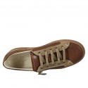 Chaussure pour hommes avec lacets, fermeture éclair et semelle amovible en cuir marron et cognac et daim taupe - Pointures disponibles:  37, 47