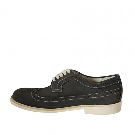 Chaussure derby sportif à lacets avec bout golf pour hommes en cuir nubuck bleu - Pointures disponibles:  46, 47 2