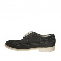 Men's casual laced derby shoe with wingtip in blue nubuck leather - Available sizes:  46, 47