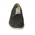 Men's casual laced derby shoe with wingtip in blue nubuck leather - Available sizes:  46, 47
