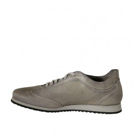 Zapato para hombre con cordones y plantilla extraible en piel y piel perforada gris - Tallas disponibles:  47 2