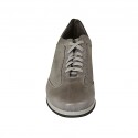 Man's laced shoe with removable insole in grey leather and pierced leather - Available sizes:  47