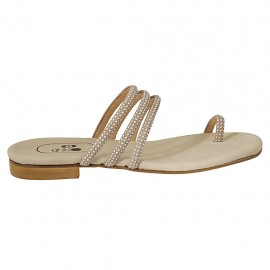 Chanclas de dedo con tachuelas para mujer en piel beis tacon 1 - Tallas disponibles:  42