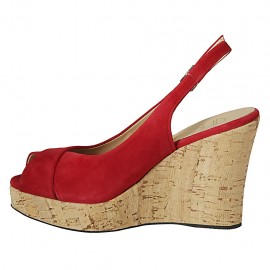 Woman's sandal in red suede wedge heel 10 - Available sizes:  42 2