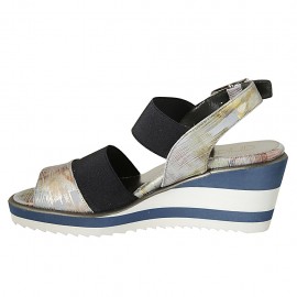 Sandalo da donna con elastici in camoscio stampato multicolore zeppa 6 - Misure disponibili: 42 2