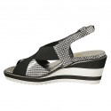 Woman's sandal in black and silver laminated printed leather with elastic band wedge heel 6 - Available sizes:  42