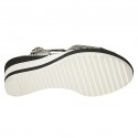 Woman's sandal in black and silver laminated printed leather with elastic band wedge heel 6 - Available sizes:  42