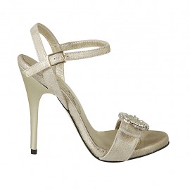 Sandale pour femmes avec plateforme, courroie, boucle et strass en daim platine talon 10 - Pointures disponibles:  42