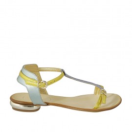 Sandale entredoigt avec courroie pour femmes en cuir lamé jaune, vert et turquoise talon 1 - Pointures disponibles:  42