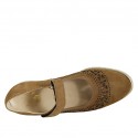 Decolté da donna con velcro e plantare estraibile in camoscio forato color tabacco tacco 4 - Misure disponibili: 31, 33, 34, 42, 43, 44, 45