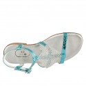 Sandalo da donna con strass in pelle laminata e stampata azzurra tacco 2 - Misure disponibili: 32, 33, 34, 42, 43, 44, 45, 46