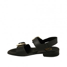 Sandalo da donna con fibbie in pelle nera tacco 2 - Misure disponibili: 32, 33, 34, 42, 43, 44, 45, 46 2