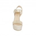 Woman's strap sandal with platform in platinum laminated printed suede wedge heel 12 - Available sizes:  43