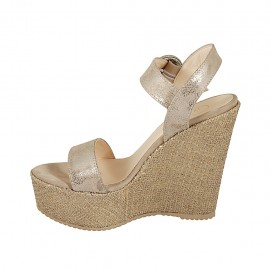 Woman's strap sandal with platform in platinum printed laminated suede wedge heel 12 - Available sizes:  43 2