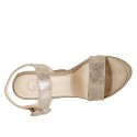 Woman's strap sandal with platform in platinum printed laminated suede wedge heel 12 - Available sizes:  43