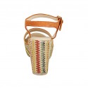 Sandalo con cinturino e plateau in camoscio arancione, pelle laminata arancione e platino e tessuto multicolore zeppa 9 - Misure disponibili: 42, 43