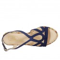 Woman's sandal with platform in blue suede and multicolored fabric wedge heel 9 - Available sizes:  43