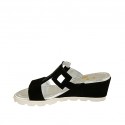 Woman's open mules with accessory in black suede wedge heel 5 - Available sizes:  43
