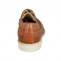 Men's laced derby shoe with Brogue decorations in cognac brown leather - Available sizes:  46, 49, 50