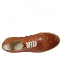 Men's laced derby shoe with Brogue decorations in cognac brown leather - Available sizes:  46, 49, 50