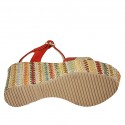 Sandale en daim rouge, cuir lamé rouge et platine et tissu multicouleur avec courroie, plateforme et talon compensé 9 - Pointures disponibles:  43, 44