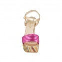 Sandalo con cinturino da donna con plateau in pelle laminata rame e fuchsia e tessuto multicolore tacco 12 - Misure disponibili: 31, 32, 33, 34, 42, 43, 44