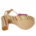 Sandalia para mujer con cinturon y plataforma en piel laminada cobre y fucsia y tejido multicolor tacon 12 - Tallas disponibles:  42