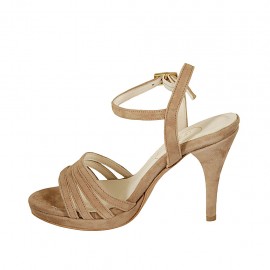 Sandale pour femmes avec plateforme et courroie en daim beige sable talon 9 - Pointures disponibles:  42 2