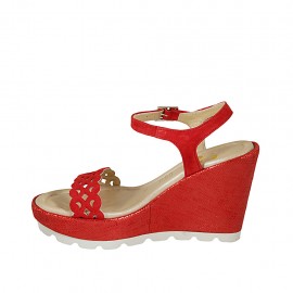 Sandale pour femmes avec courroie et plateforme en daim rouge talon comepensé 9 - Pointures disponibles:  44 2