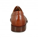 Men's laced derby shoe with captoe in cognac brown leather - Available sizes:  49
