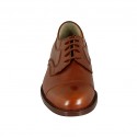 Scarpa stringata derby con puntale da uomo in pelle color cuoio - Misure disponibili: 36, 37, 38, 46, 47, 48, 49, 50
