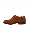 Men's laced derby shoe with Brogue decorations in cognac brown leather - Available sizes:  36, 47, 50, 52