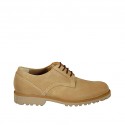 Zapato para hombre con cordones en piel nubuk beis - Tallas disponibles:  46, 47