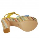 Woman's strap sandal with platform in yellow suede, multicolored holographic patent leather and multicolored fabric heel 12 - Available sizes:  42