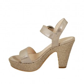 Sandalo da donna in camoscio stampato laminato taupe con cinturino, plateau e zeppa 10 - Misure disponibili: 32, 33, 34, 42, 43, 44, 45 2